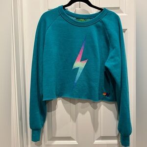 Aviator Nation Teal Sweatshirt with Lightning Bolt